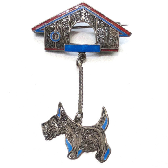 Topazio Jewelry - Topazio Portugal Scottie Dog House Sterling Brooch Topazio Jewelry - Topazio Portugal Scottie Dog House Sterling Brooch